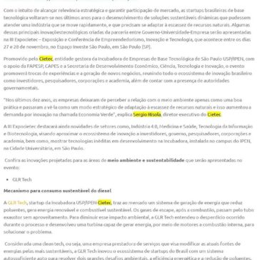 Tecnologias inovadoras para as áreas de Meio Ambiente e Sustentabilidade são apresentadas na Expocietec 2018 – Agência USP de Inovação