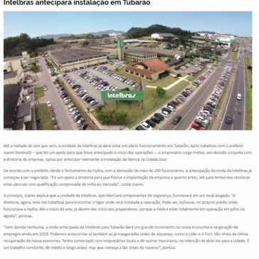 Intelbras antecipará instalação em Tubarão -Meu Sul