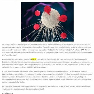 Novo tratamento de câncer menos agressivo é apresentado por startup brasileira no Expocietec 2018 – Agência USP de Inovação