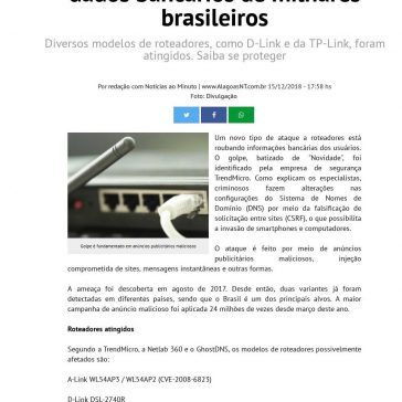 Novo golpe em roteadores rouba dados bancários de milhares brasileiros-AlagoasNt