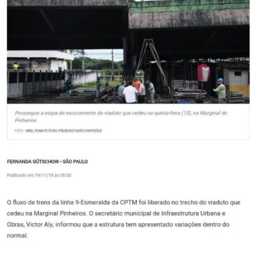 Trem é liberado em trecho de viaduto da Marginal Pinheiros – DCI (On-line)