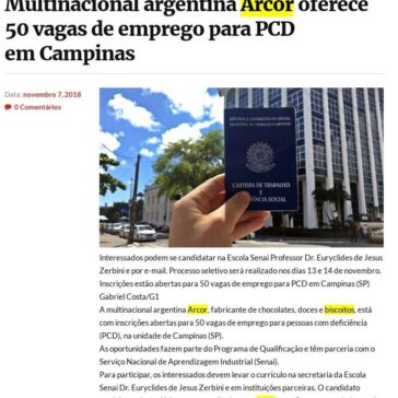Multinacional argentina Arcor oferece 50 vagas de emprego para PCD em Campinas – Portal G1 News