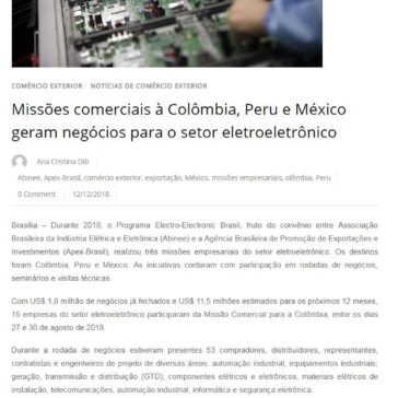 Missões comerciais à Colômbia, Peru e México geram negócios para o setor eletroeletrônico- Comex do Brasil