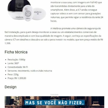 Câmera de segurança Intelbras iC7 é boa? Veja preço e especificações- Portal Paraíba Já