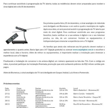 Faltam 7 dias para o desligamento do sinal analógico na região de Blumenau – Timbó Net