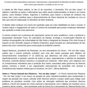 Fórum Setorial dos Plásticos e Instituto de Engenharia promovem o Seminário Internacional “Por um Mar Limpo” – Cabresto