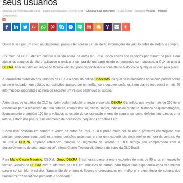 OLX se une à DEKRA para oferecer histórico dos veículos seminovos e usados a seus usuários – SEGS