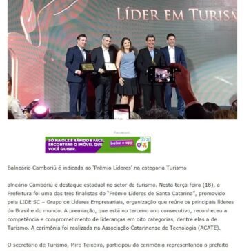 Balneário Camboriú é indicada ao “Prêmio Líderes” na categoria Turismo- Diário da Cidade