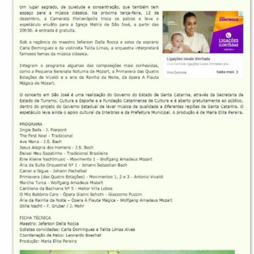 Camerata Florianópolis faz concerto gratuito de música clássica e natalina -Calendário Floripa