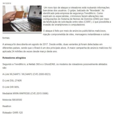 ALERTA: novo golpe em roteadores rouba dados bancários de milhares brasileiros-Portal 1001 Notícias