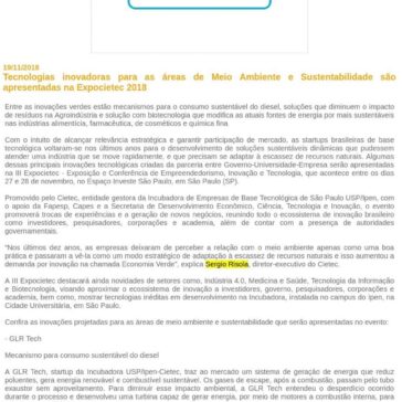 Tecnologias inovadoras para as áreas de Meio Ambiente e Sustentabilidade são apresentadas na Expocietec 2018 – Feiras do Brasil