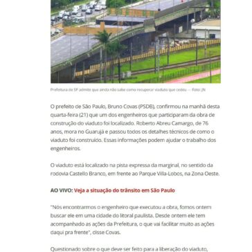 Prefeitura de SP diz ter encontrado engenheiro que ajudou a construir viaduto que cedeu na Marginal Pinheiros – G1 São Paulo