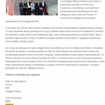 Balneário Camboriú é indicada ao “Prêmio Líderes’ na categoria Turismo- Sala de Notícias