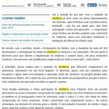 Intelbras antecipará instalação em Tubarão -Diário do Sul