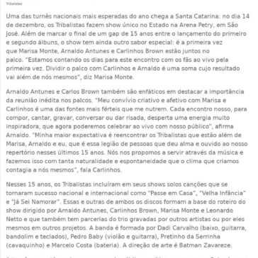 Turnê inédita dos Tribalistas chega à Arena Petry, em dezembro- Informe Online/SC