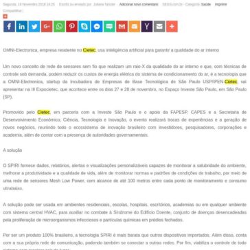 Sistema que ajuda a combater a Síndrome do Edifício Doente é apresentado na III Expocietec – SEGS