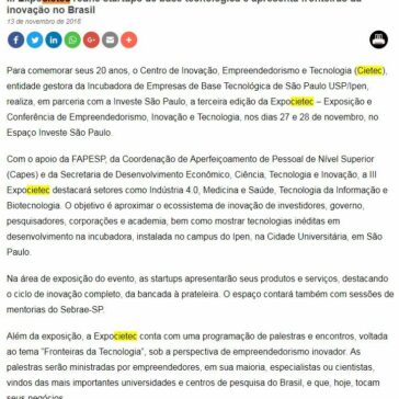III Expocietec reúne startups de base tecnológica e apresenta fronteiras da inovação no Brasil – Agência FAPESP