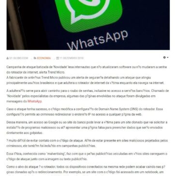 Links em mensagens no WhatsApp envenenam roteador de internet para roubar senhas banc?rias- Centralizada Tocantins