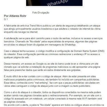 Links em mensagens no WhatsApp ‘envenenam’ roteador de internet para roubar senhas bancárias- Caderno B