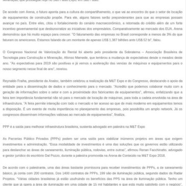 Se PIB crescer 2% em 2019 pode faltar máquinas para construção, alertou palestrante na M&T Expo – SEGS