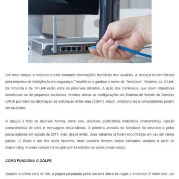 Novo ataque a roteadores pode roubar dados bancários de brasileiros-Blog do Joabson Silva