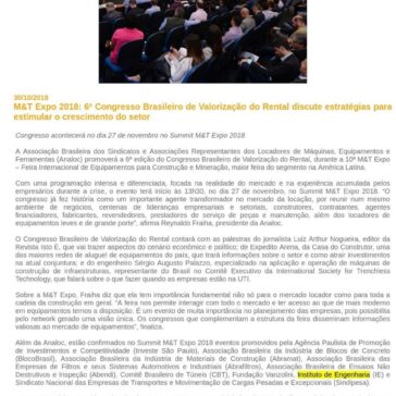 M&T Expo 2018: 6° Congresso Brasileiro de Valorização do Rental discute estratégias para estimular o crescimento do setor – Feiras do Brasil