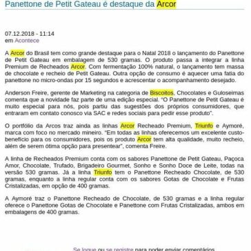Panettone de Petit Gateau é destaque da Arcor – Brasil Alimentos