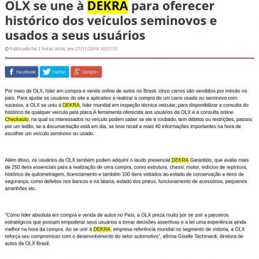 OLX se une à DEKRA para oferecer histórico dos veículos seminovos e usados a seus usuários – Blog Tânia Müller