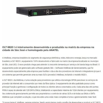 Intelbras lança OLT 100% nacional no mercado brasileiro- Digital Security