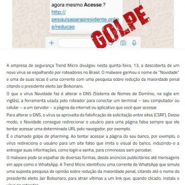 Falsa pesquisa sobre maioridade penal no WhatsApp instala vírus em roteadores-Falando a Verdade