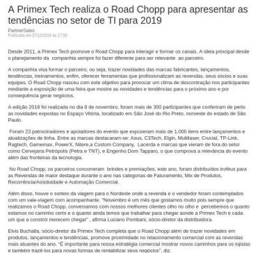A Primex Tech realiza o Road Chopp para apresentar as tendências no setor de TI para 2019-PartnerSales
