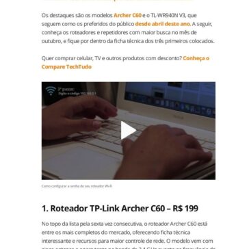 TP-Link Archer C60 e TL-WR940N V3 foram roteadores mais buscados de outubro – Tech Tudo