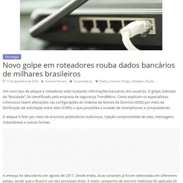 Novo golpe em roteadores rouba dados bancários de milhares brasileiros-Cruz das Almas News