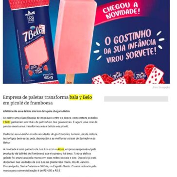 Empresa de paletas transforma bala 7 Belo em picolé de framboesa – Correio da Bahia (On-line)