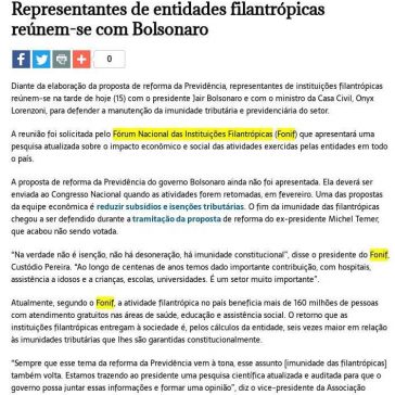 Representantes de entidades filantrópicas reúnem-se com Bolsonaro- Jornal Tijucas (Agência de Notícias)