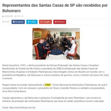 Representantes das Santas Casas de SP são recebidos por Bolsonaro- Jornal do Povo