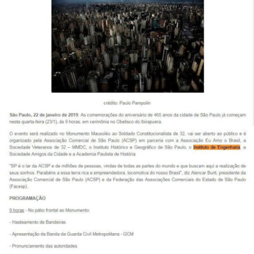 Aniversário de SP será comemorado no Obelisco do Ibirapuera nesta quarta-feira (23/1), às 9h- Facesp