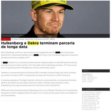 Hulkenberg e Dekra terminam parceria de longa data- F1 Mania (Lance)