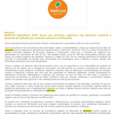 WellFood Ingredients 2019: busca por produtos orgânicos nas gôndolas aumenta a demanda da indústria por corantes naturais e certificados – Feiras do Brasil