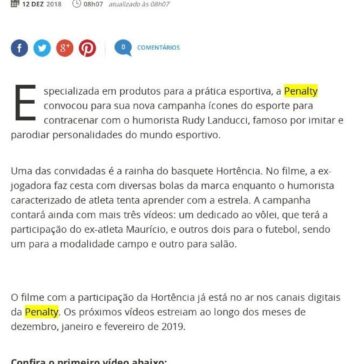 Hortência e Rudy Landucci protagonizam nova campanha da Penalty -Terra