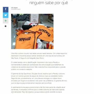 Colete de imprensa vai parar em loja esportiva. Mas ninguém sabe por quê-Uol