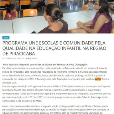 PROGRAMA UNE ESCOLAS E COMUNIDADE PELA QUALIDADE NA EDUCAÇÃO INFANTIL NA REGIÃO DE PIRACICABA – Jornal Dia a Dia