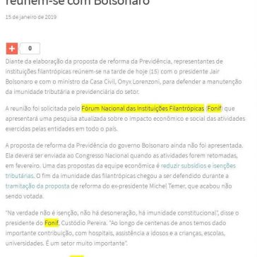 Representantes de entidades filantrópicas reúnem-se com Bolsonaro- AGÊNCIA BR