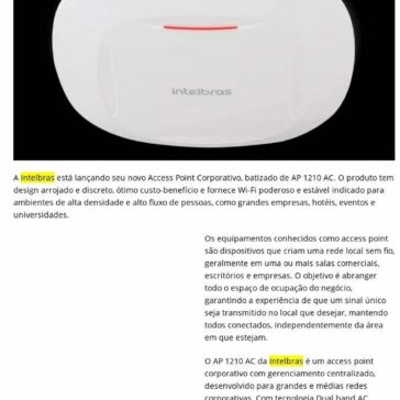 Intelbras lança Access Point Corporativo AP1210 AC no mercado- Blog do Moreira