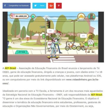 AEF-Brasil e TV Escola lançam game gratuito de educação financeira- Grandes Nomes da Propaganda