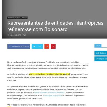 Representantes de entidades filantrópicas reúnem-se com Bolsonaro -Notícias do Dia Net
