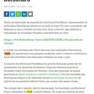 Representantes de entidades filantrópicas reúnem-se com Bolsonaro- Money Times