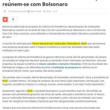 Representantes de entidades filantrópicas reúnem-se com Bolsonaro- Jornal Floripa