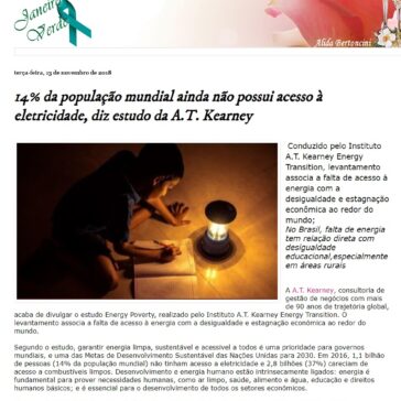 14% da população mundial ainda não possui acesso à eletricidade, diz estudo da A.T. Kearney – Blog Jornal da Mulher