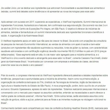 2ª edição do WellFood Ingredients Summit apresentará as últimas tendências mundiais em soluções para alimentos & bebidas funcionais e saudáveis – Revista IT
